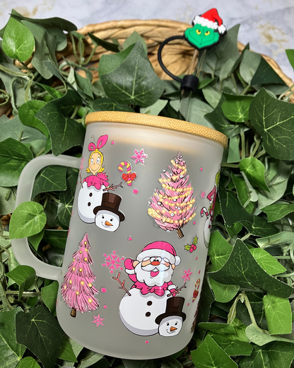 Pink Christmas 16oz Glass Cups