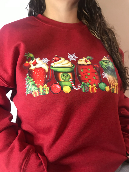 Grinchmas Latte Cups Crewnecks